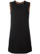 Dolce & Gabbana Rose Embroidered Shift Dress, Women's, Size: 44, Black, Spandex/elastane/viscose/virgin Wool