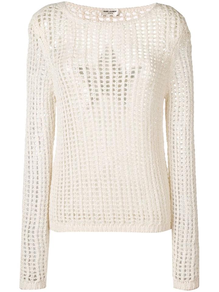 Saint Laurent Open Knit Jumper - Neutrals