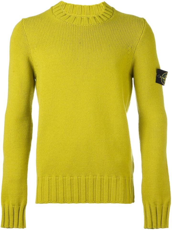 Stone Island Ribbed Detailing Pullover, Men's, Size: Small, Green, Polyester/wool