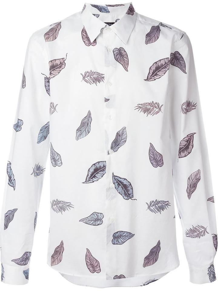 Ps Paul Smith Leaf Print Shirt, Men's, Size: Xxl, White, Cotton