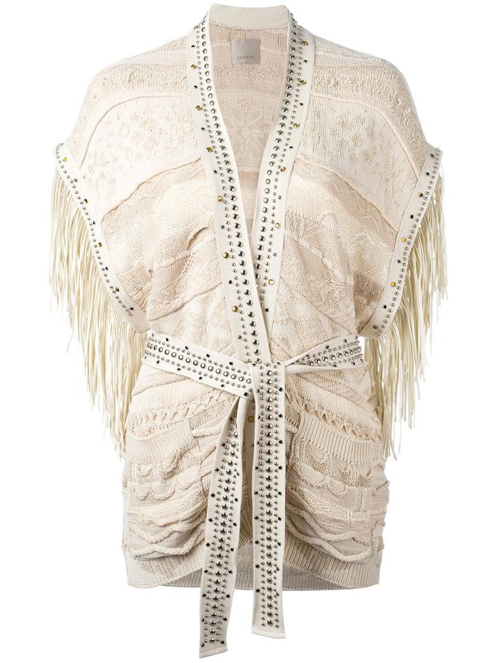 Laneus Fringed Poncho, Women's, Size: 42, Nude/neutrals, Cotton/polyamide/polyester/viscose