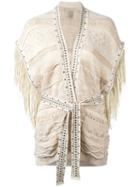Laneus Fringed Poncho, Women's, Size: 42, Nude/neutrals, Cotton/polyamide/polyester/viscose