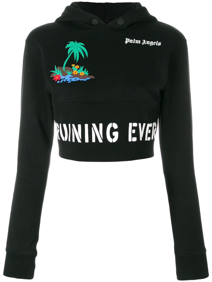 Palm Angels Printed Cropped Hoodie - Black