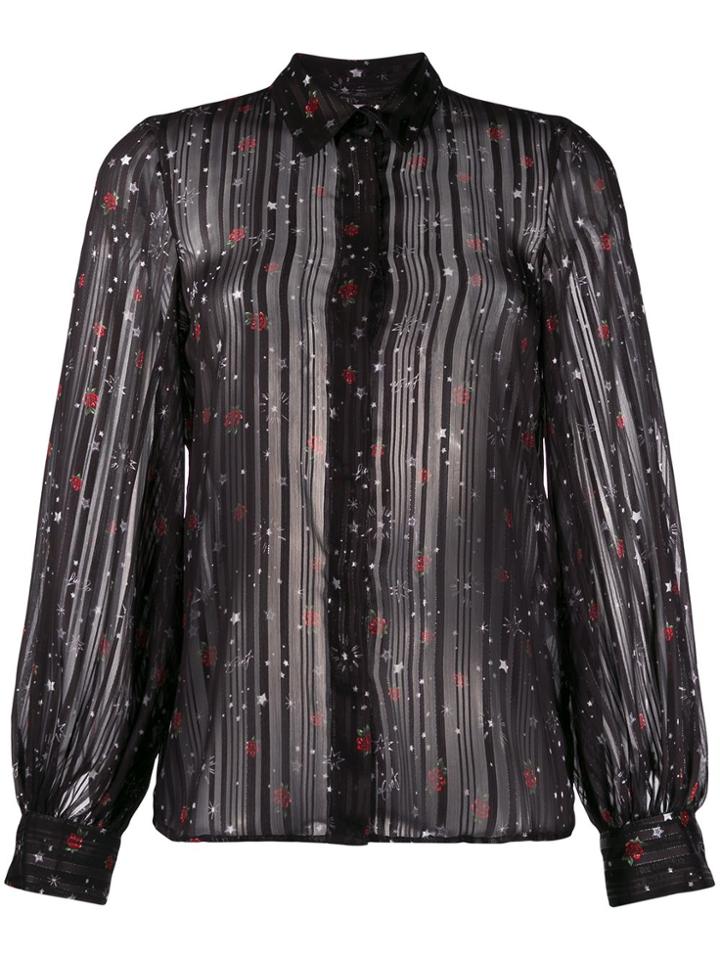 Liu Jo Floral Print Sheer Shirt - Black