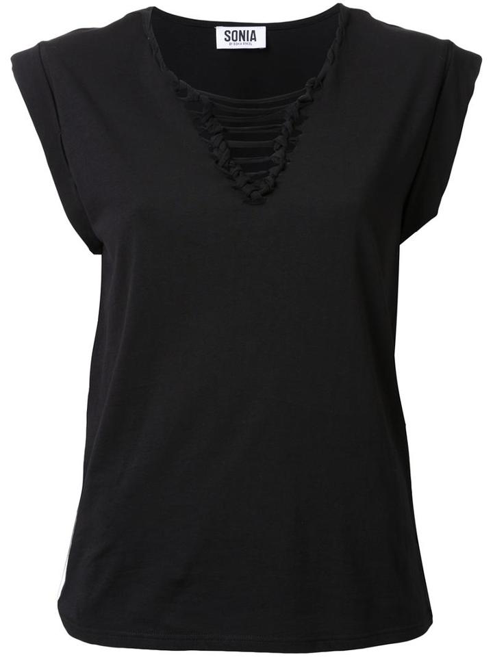 Sonia By Sonia Rykiel Lace-up V-neck Blouse, Women's, Size: Large, Black, Cotton