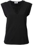 Sonia By Sonia Rykiel Lace-up V-neck Blouse, Women's, Size: Large, Black, Cotton