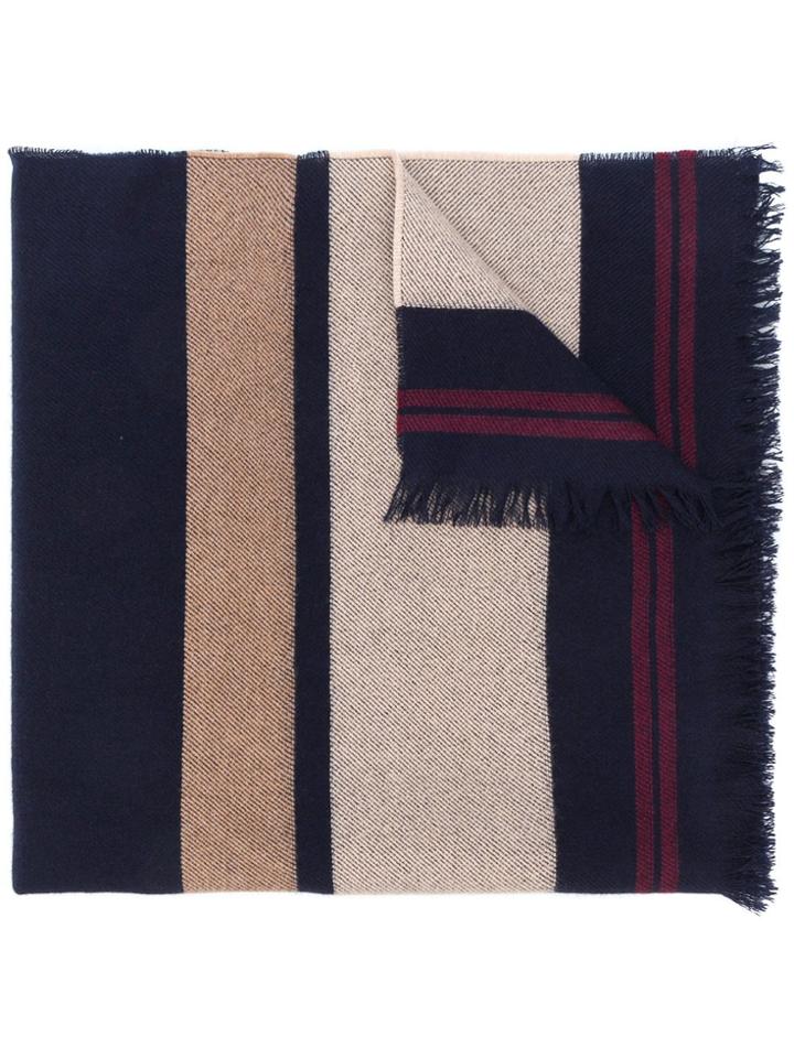 Brunello Cucinelli Striped Frayed Hem Scarf - Blue