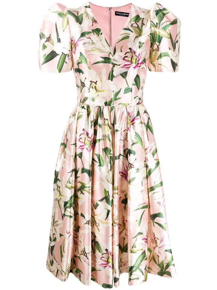 Dolce & Gabbana Lily-print Midi Dress - Pink