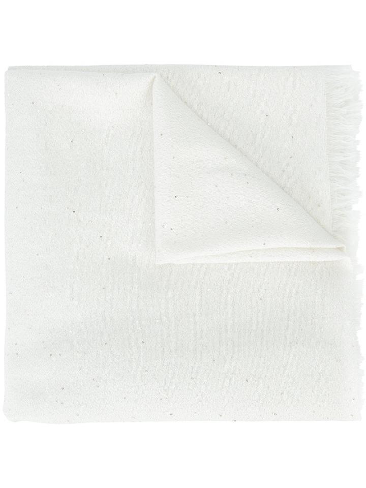 Brunello Cucinelli Frayed Scarf, Women's, Nude/neutrals, Silk/polyamide/polyethylene/cashmere