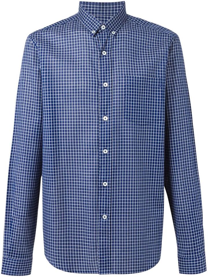 Ami Alexandre Mattiussi Checked Shirt, Men's, Size: 44, Blue, Cotton