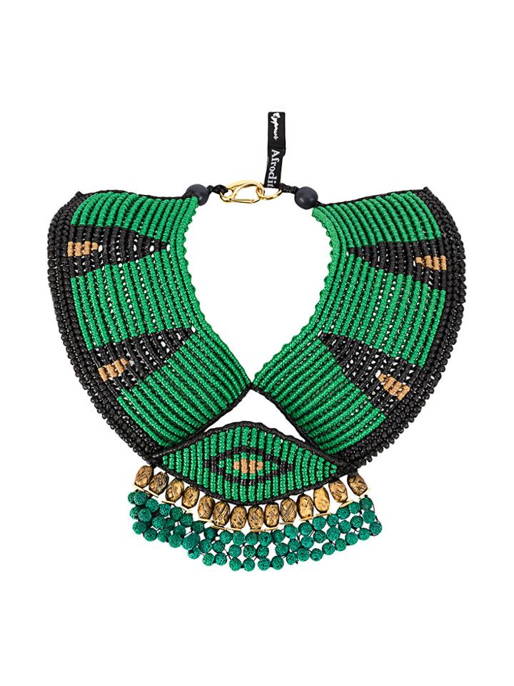 Afroditi Hera Colour-block Beaded Necklace - Green