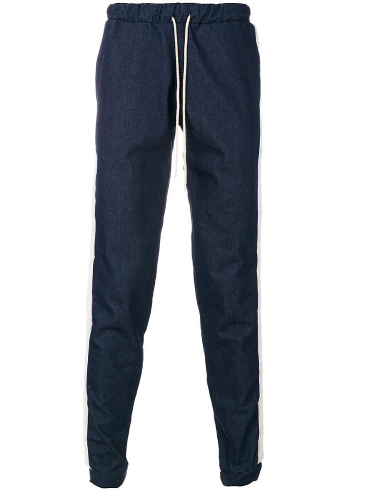 Andrea Crews Fleece Stripe Denim Pants - Blue