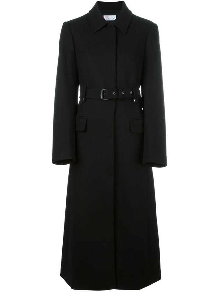 Red Valentino Belted Single Breasted Coat, Women's, Size: 44, Black, Polyamide/polyester/acetate/wool