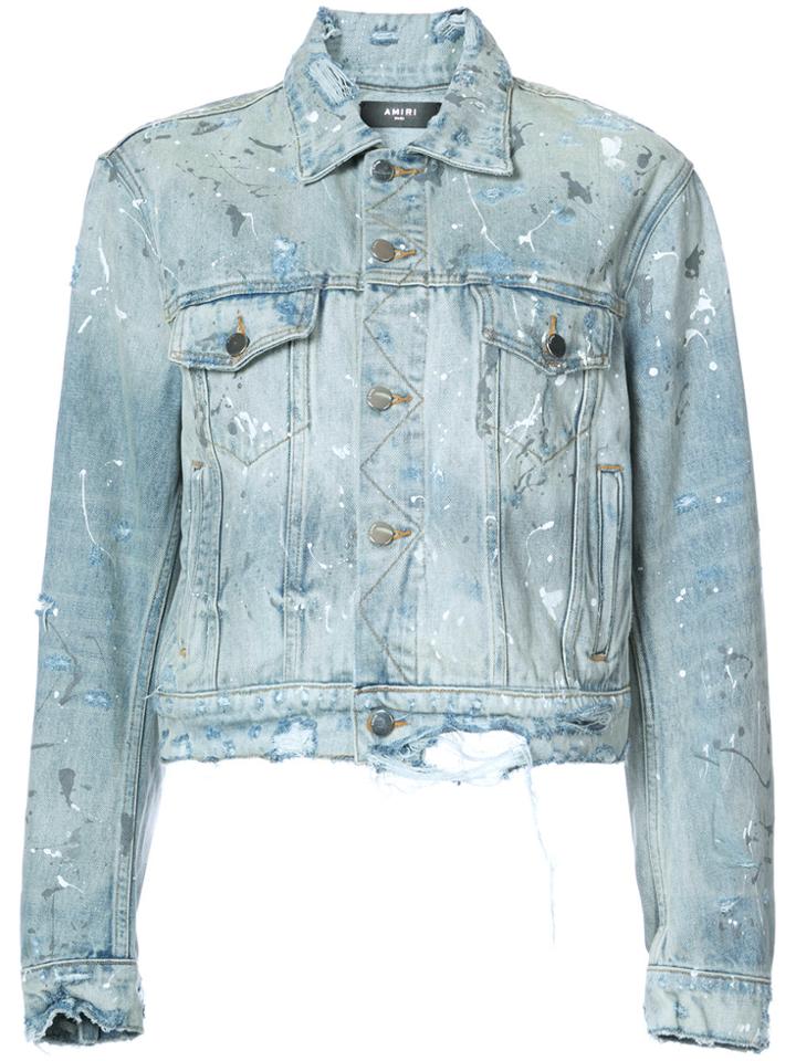 Amiri Paint Splattered Denim Jacket - Blue