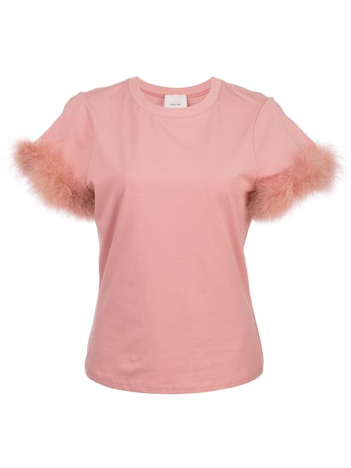 Cinq A Sept Zoie Feather Trim T-shirt - Pink
