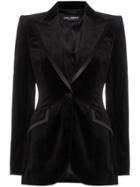 Dolce & Gabbana Satin Trim Fitted Velvet Blazer Jacket - Black