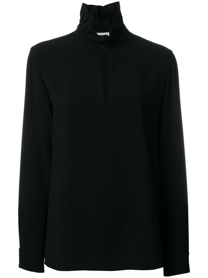Sonia Rykiel - Front Slit Frilled Blouse - Women - Polyester/triacetate - 42, Black, Polyester/triacetate