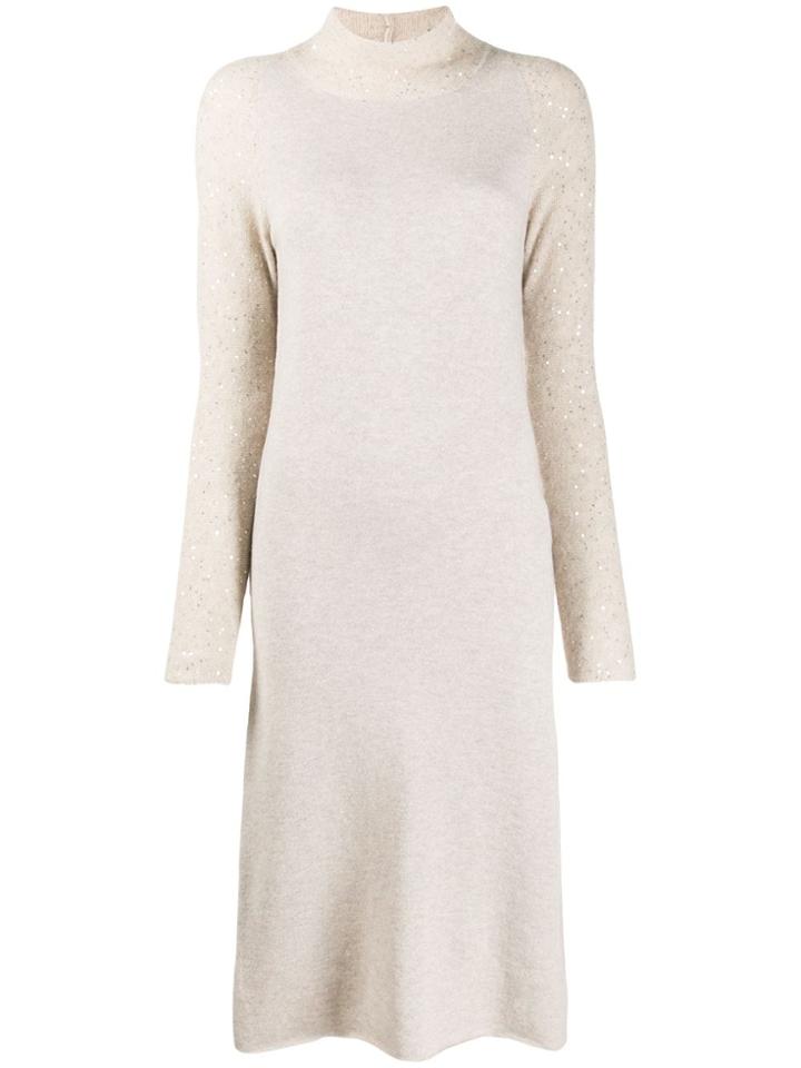 Fabiana Filippi Sequin-embellished Long Knitted Dress - Neutrals