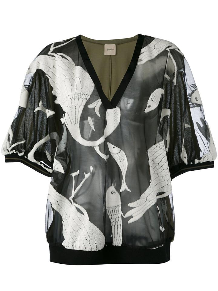 Nude - Animals Print Sheer Blouse - Women - Cotton/polyamide - 46, Green, Cotton/polyamide