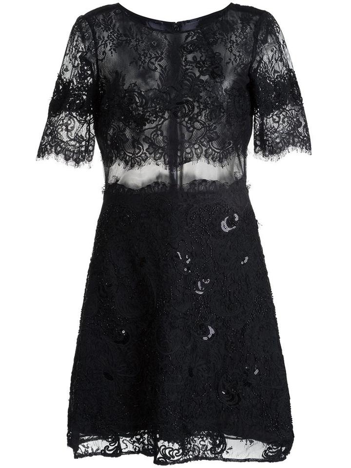 Marchesa Notte Embroidered Short Dress, Women's, Size: 12, Black, Nylon