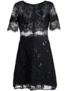 Marchesa Notte Embroidered Short Dress, Women's, Size: 12, Black, Nylon