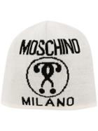 Moschino Logo Print Beanie - White