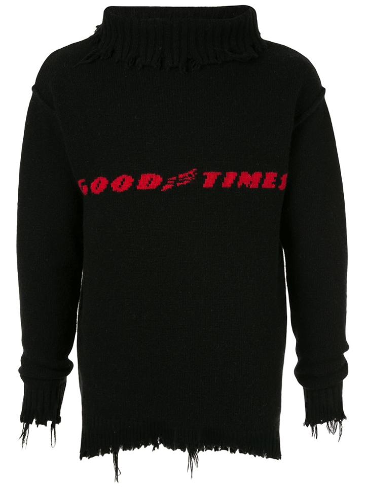 Ground Zero Distressed Intarsia Knit Jumper - Black