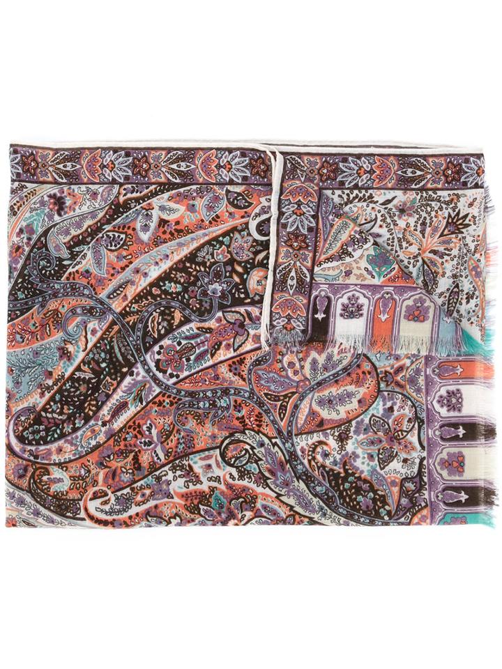 Etro - Printed Scarf - Women - Silk/wool - One Size, Women's, Pink/purple, Silk/wool