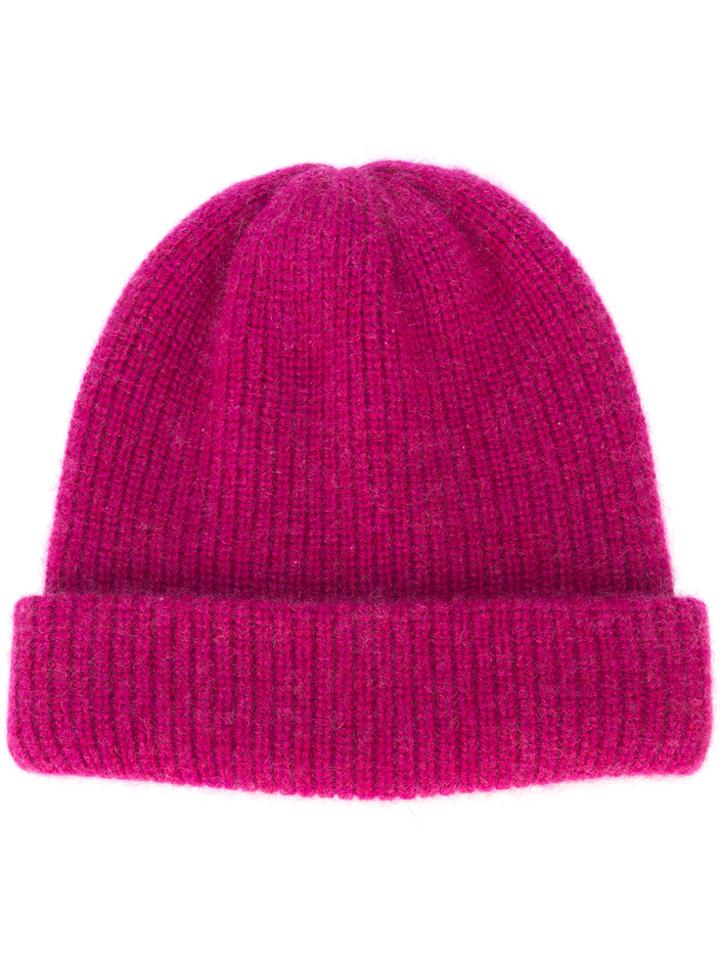The Elder Statesman Ribbed Beanie Hat - Pink & Purple