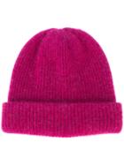 The Elder Statesman Ribbed Beanie Hat - Pink & Purple