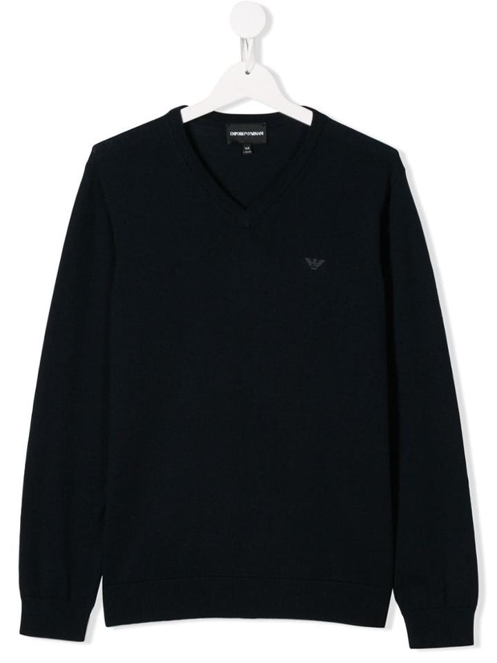 Emporio Armani Kids Logo Long-sleeve Sweater - Blue