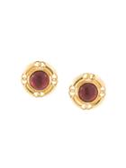 Chanel Pre-owned Cc Stone Button Earrings - Gold