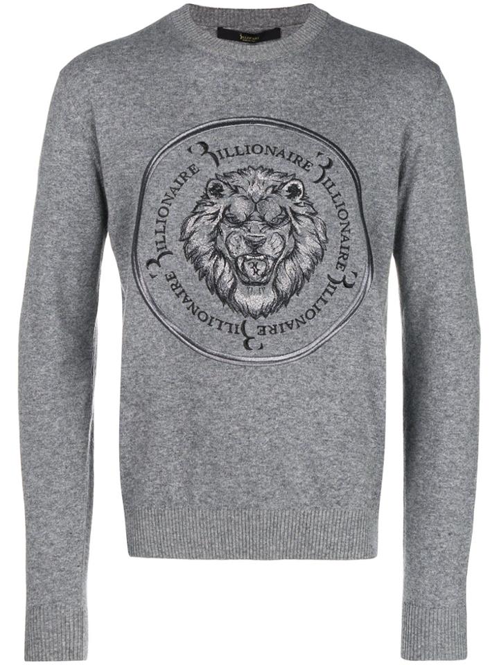 Billionaire Embroidered Lion Jumper - Grey