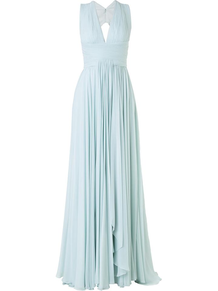 Zuhair Murad - Plunge Pleated Gown - Women - Silk/polyamide - 40, Blue, Silk/polyamide