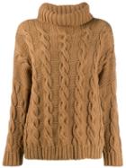 Liska Turtleneck Cable-knit Jumper - Brown
