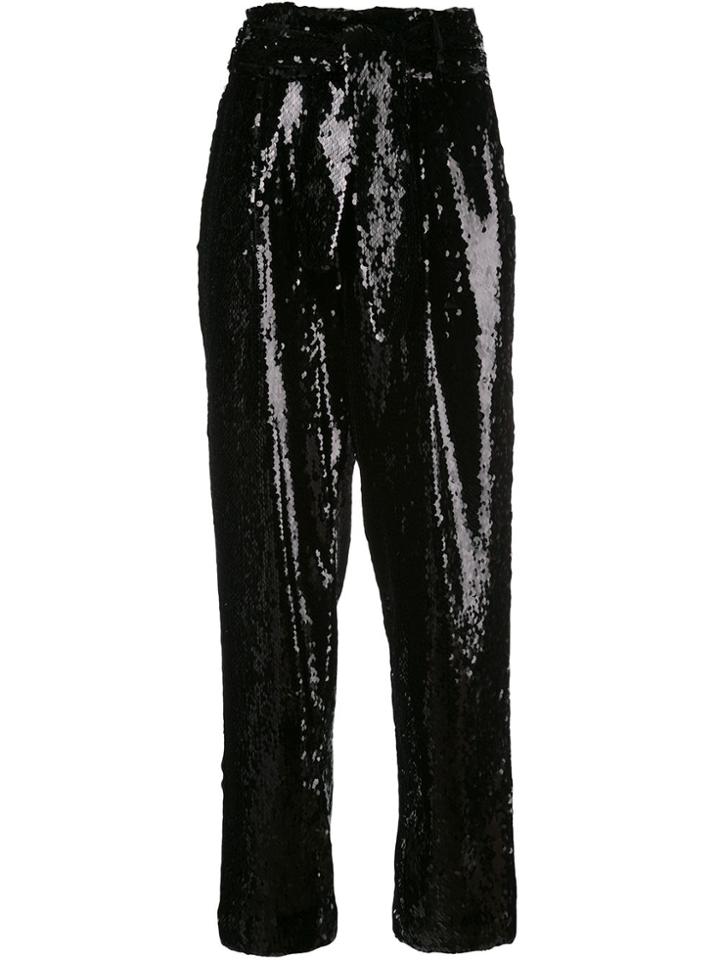 Sally Lapointe Sequined High-waisted Trousers - Black
