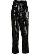 Sally Lapointe Sequined High-waisted Trousers - Black