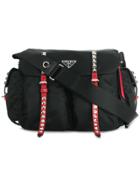 Prada Stud Embellished Shoulder Bag - Black
