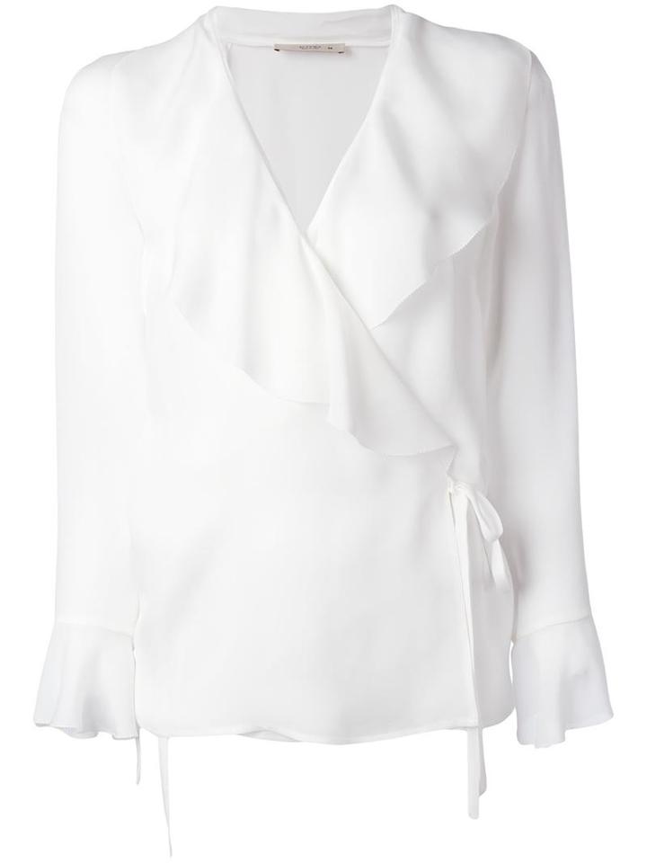 Etro Ruffle V-neck Blouse, Women's, Size: 46, White, Silk