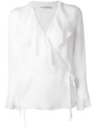 Etro Ruffle V-neck Blouse, Women's, Size: 46, White, Silk