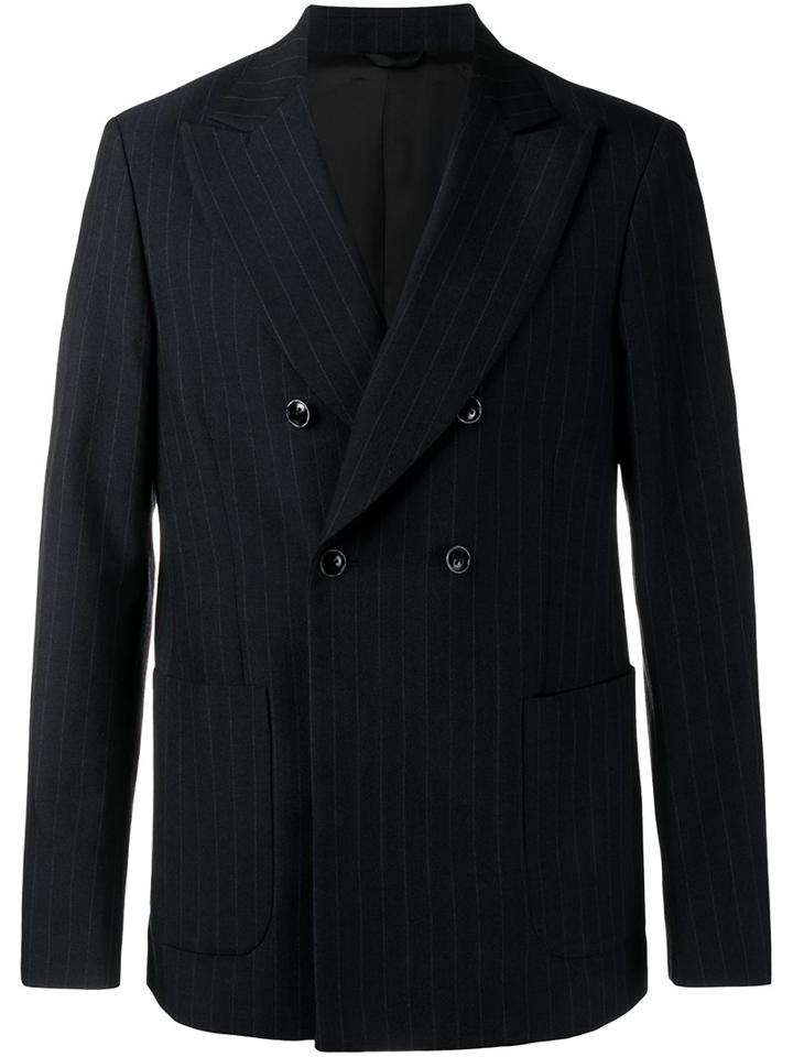Raf Simons Pinstripe Double Breasted Blazer, Men's, Size: 48, Blue, Virgin Wool
