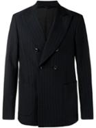 Raf Simons Pinstripe Double Breasted Blazer, Men's, Size: 48, Blue, Virgin Wool