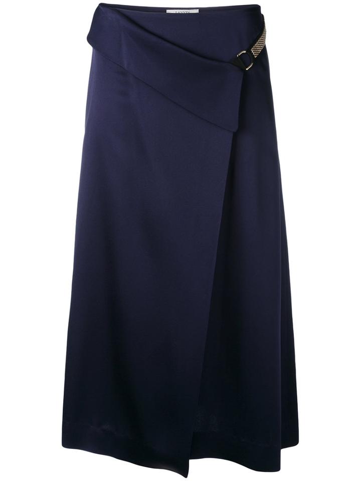 Lanvin - Wrap Midi Skirt - Women - Acetate/viscose/brass/zamac - 36, Blue, Acetate/viscose/brass/zamac