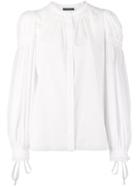 Alexander Mcqueen - Gathered Long Sleeve Blouse - Women - Cotton - 46, White, Cotton