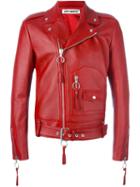 Off-white Zip Up Biker Jacket, Men's, Size: Large, Red, Lamb Skin/viscose
