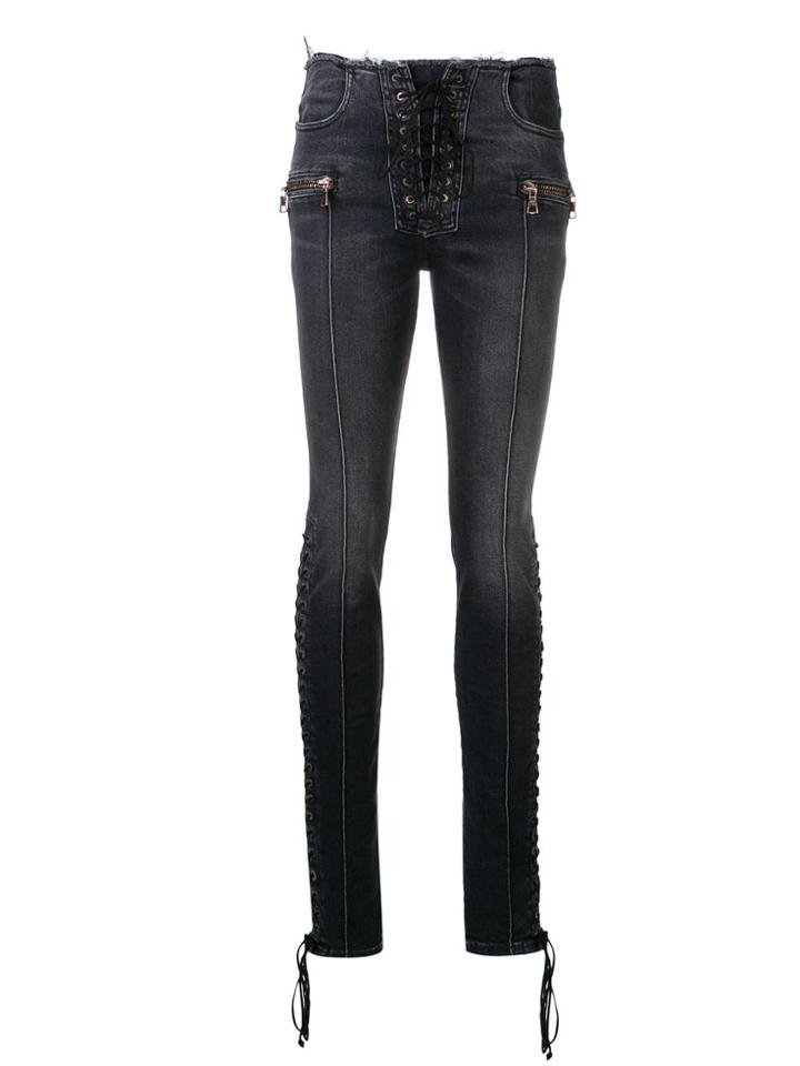 Unravel Project Lace-up Skinny Jeans - Black