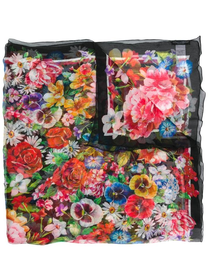 Dolce & Gabbana Multicoloured Floral Print Scarf - Black