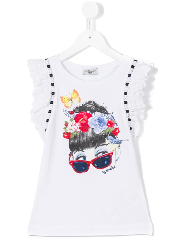 Monnalisa Girl Print Top, Size: 8 Yrs, White