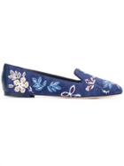 Tory Burch Embroidered Floral Slippers - Blue