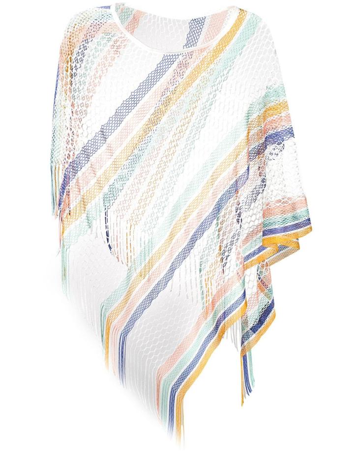 Missoni Diagonal Striped Mesh Poncho - White